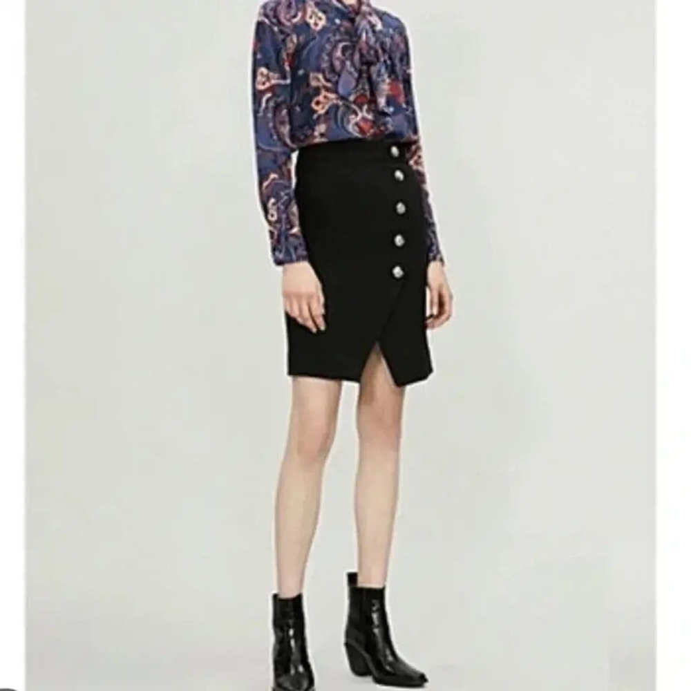 Maje Black Asymmetric Button-Front Pencil Skirt